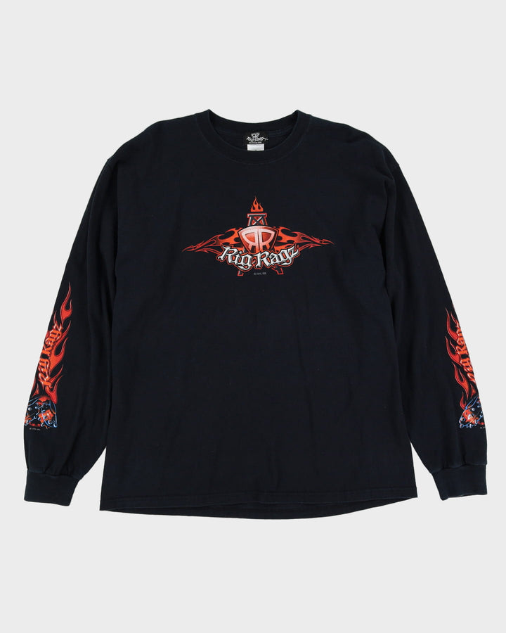 2006 Rig Ragz Flaming Long Sleeve Black Graphic T-Shirt - XL