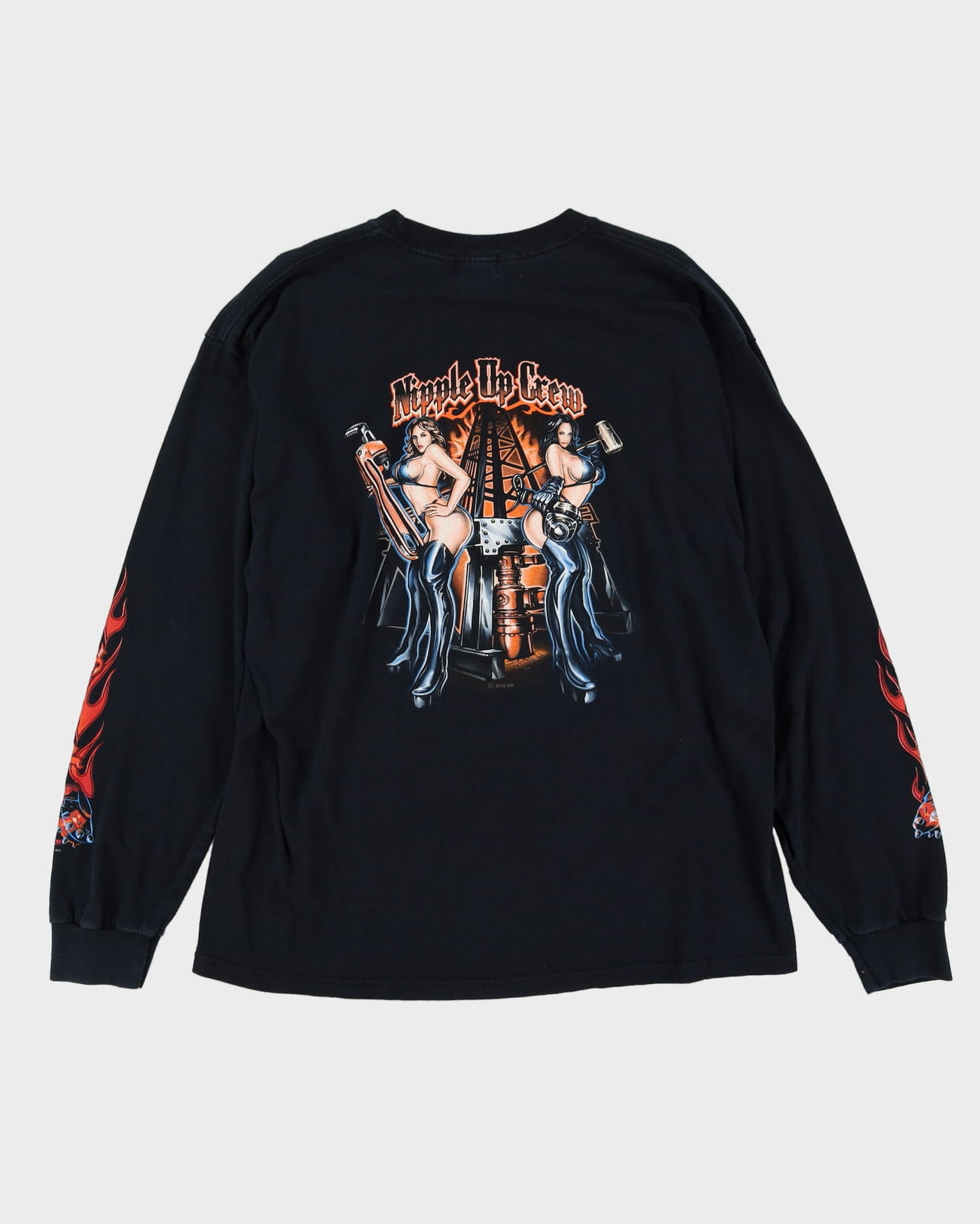 2006 Rig Ragz Flaming Long Sleeve Black Graphic T-Shirt - XL