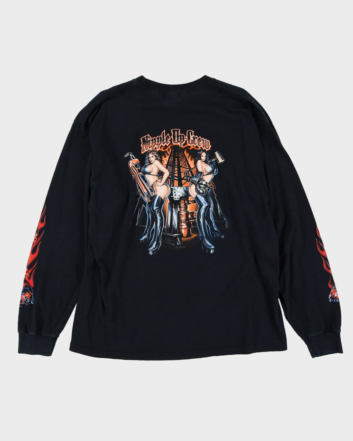 2006 Rig Ragz Flaming Long Sleeve Black Graphic T-Shirt - XL