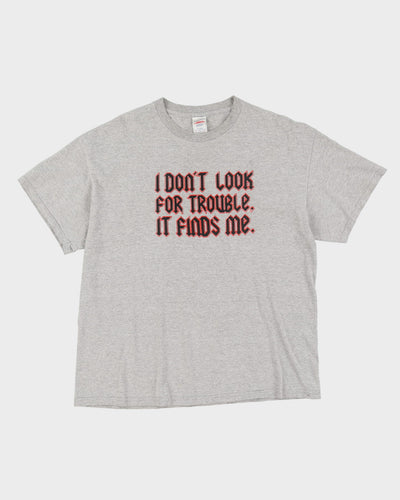 00s 'I Don't Look For Trouble' Tennessee River Grey Slogan Graphic T-Shirt - XL