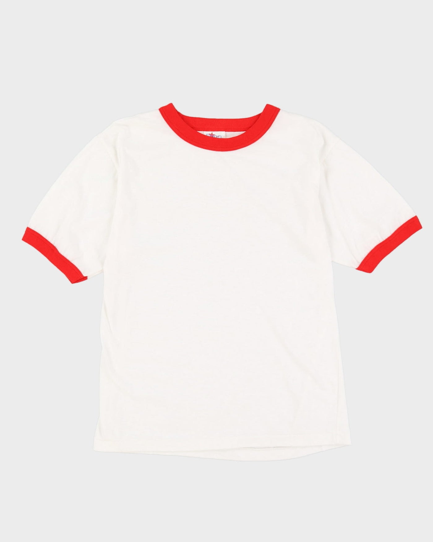 80s Plain White / Red Single Stitch Ringer T-Shirt - S