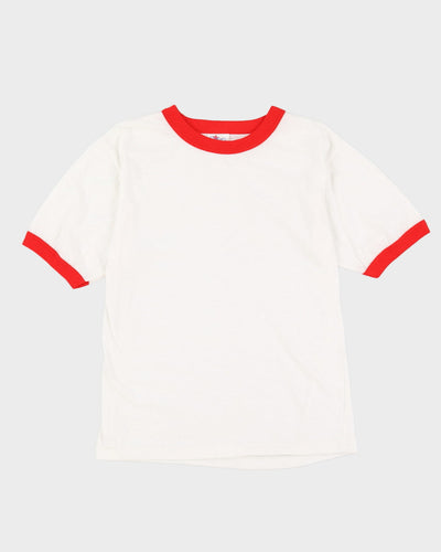 80s Plain White / Red Single Stitch Ringer T-Shirt - S