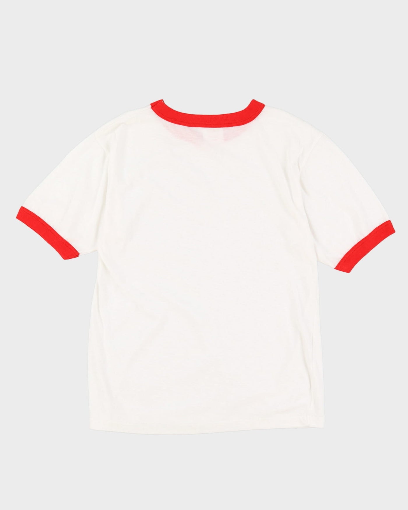 80s Plain White / Red Single Stitch Ringer T-Shirt - S