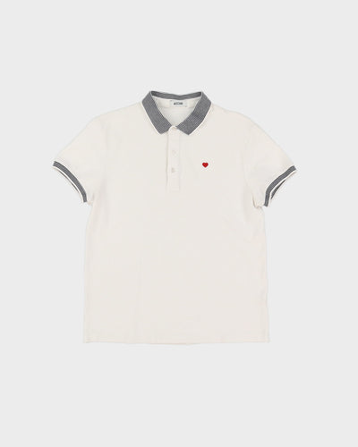 Moschino Love Heart White Short Sleeve Polo Shirt - S