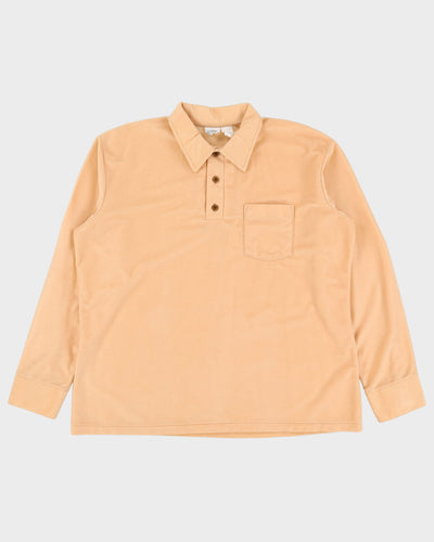 80s Dark Beige Long-Sleeve Polo Shirt - XL
