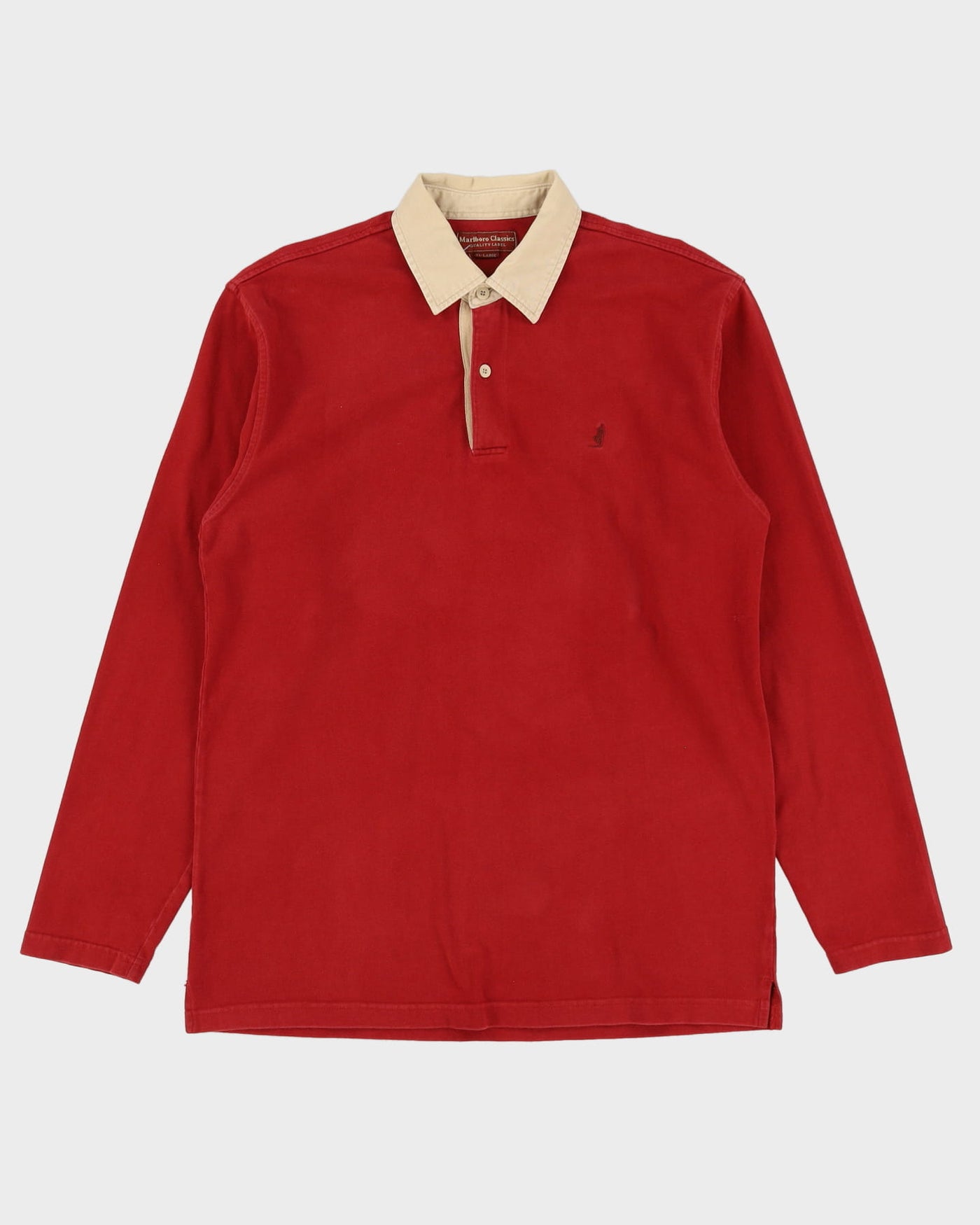 90s Malboro Red Long-Sleeve Polo Shirt - XL