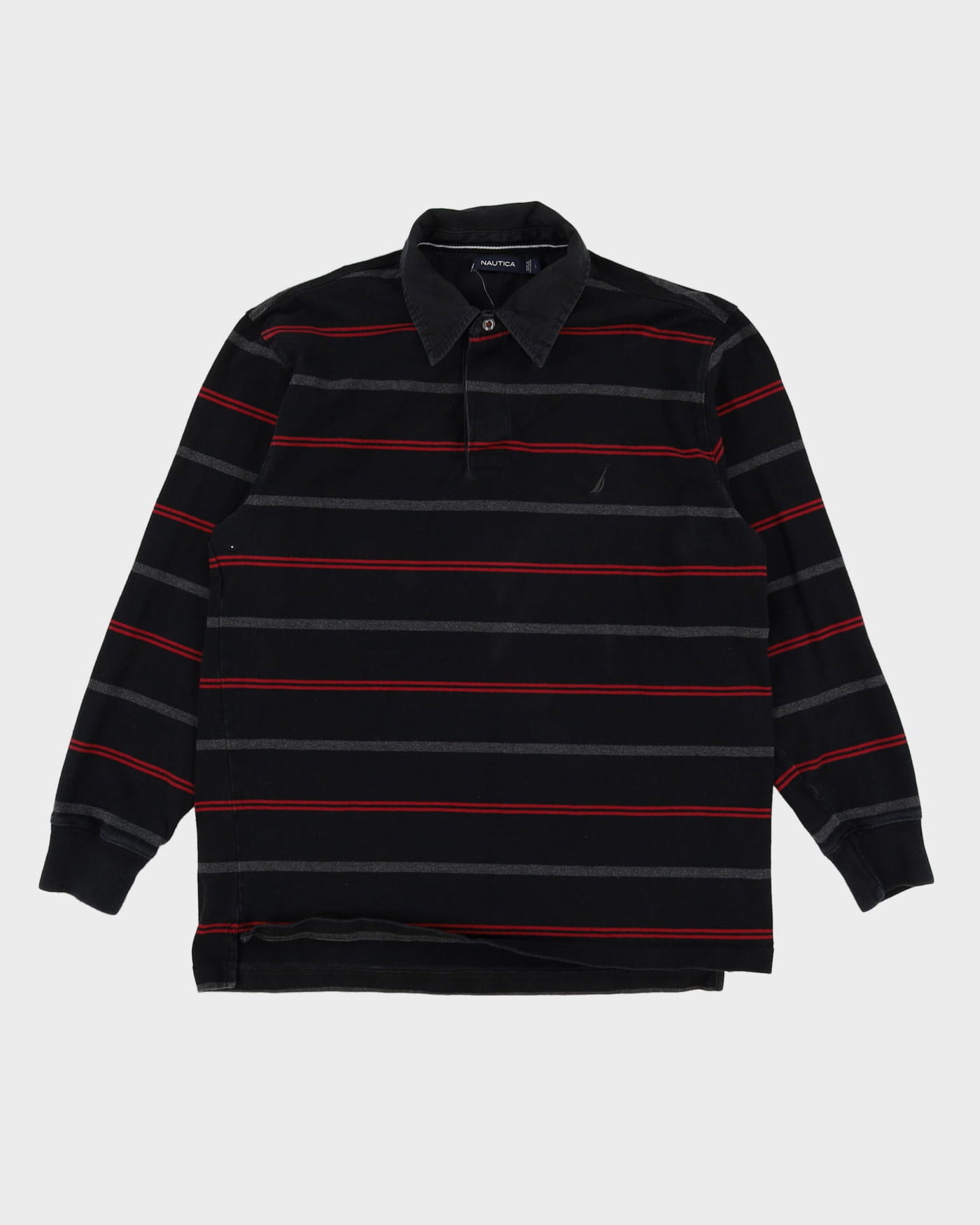 90s Nautica Black / Red Long-Sleeve Polo / Rugby Shirt - L