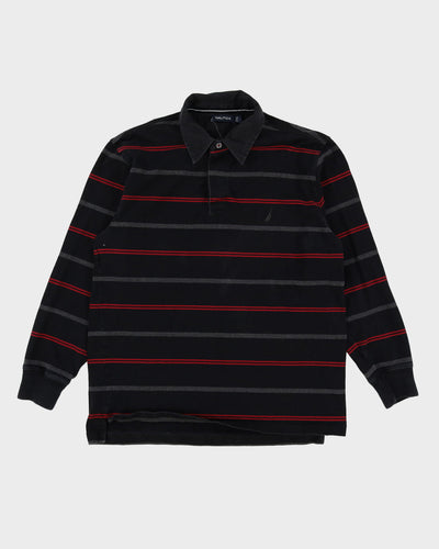 90s Nautica Black / Red Long-Sleeve Polo / Rugby Shirt - L