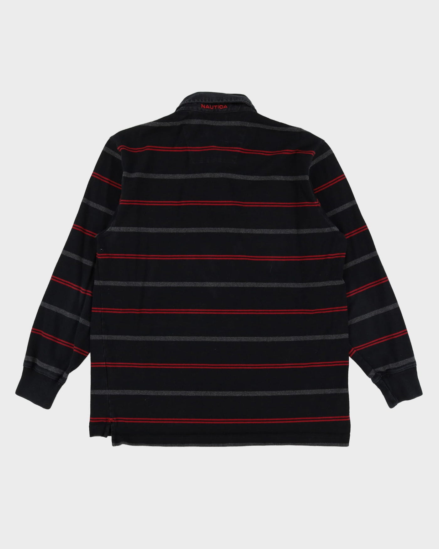 90s Nautica Black / Red Long-Sleeve Polo / Rugby Shirt - L