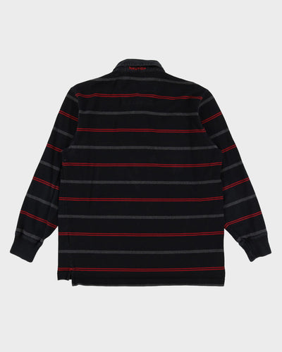 90s Nautica Black / Red Long-Sleeve Polo / Rugby Shirt - L