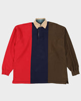 90s Red / Blue / Green Long-Sleeve Polo / Rugby Shirt - L / XL