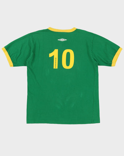 90s Umbro #10 Green / Yellow Ringer Style Sports T-Shirt - L
