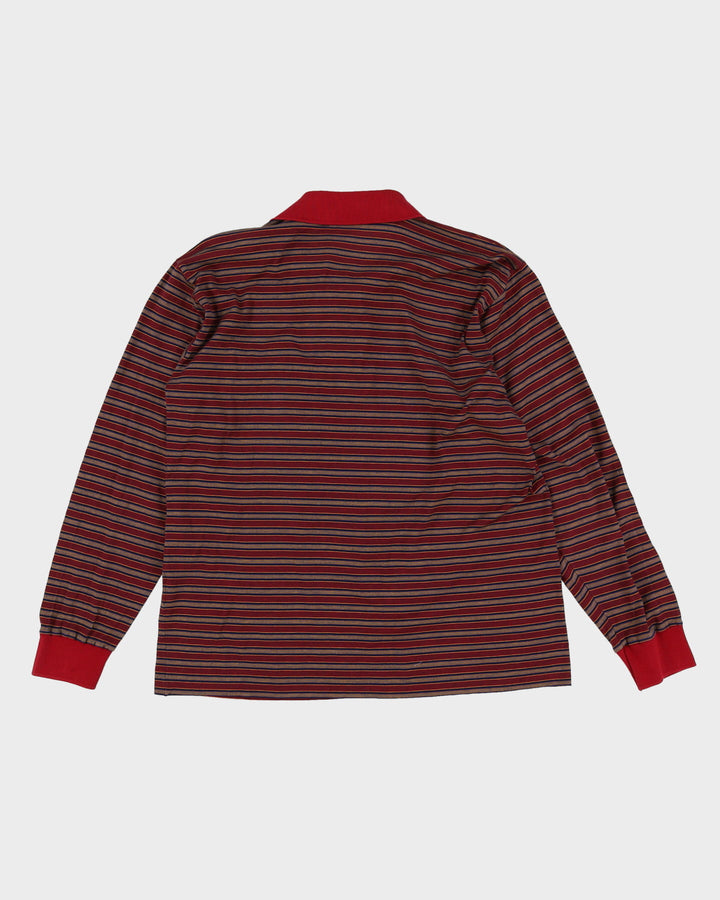 Vintage 90s Christian Dior Red Striped Long Sleeve Polo Shirt - L