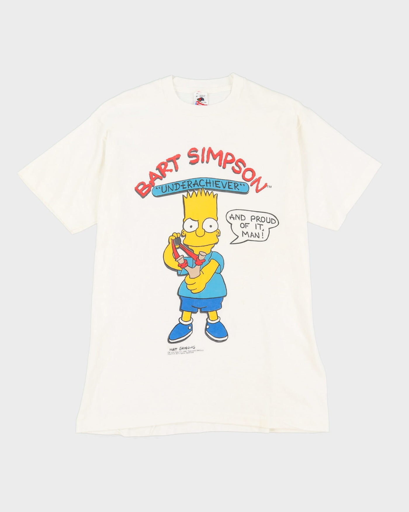 Vintage 1990 The Simpsons Bart Simpson "Underachiever And Proud Of It!" Graphic Single Stich T-Shirt - L / XL