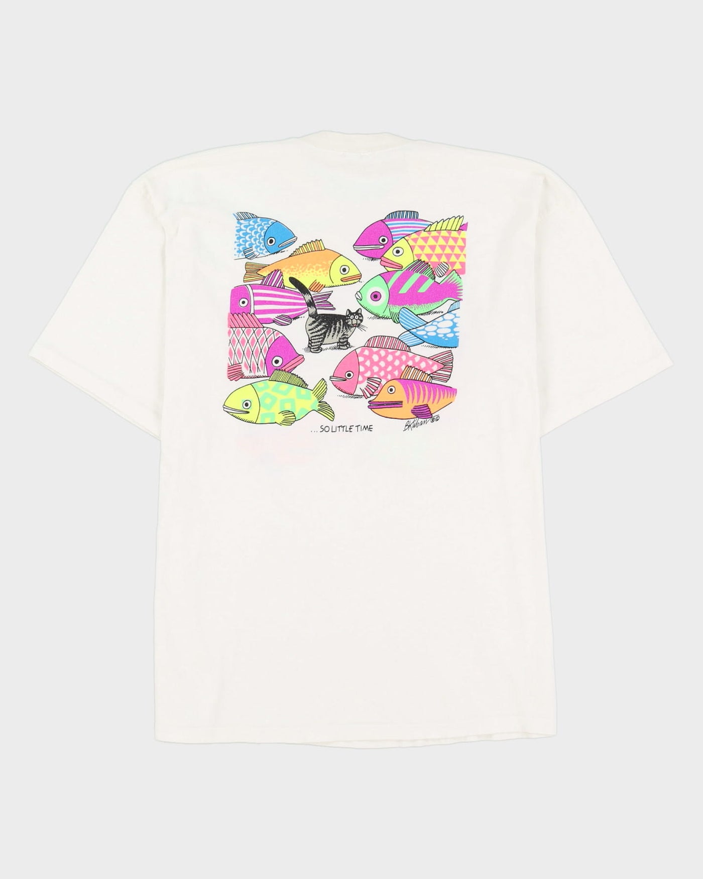 Vintage 90s So Many Fish Crazy Shirt Graphic White Single Stitch T-Shirt - XL