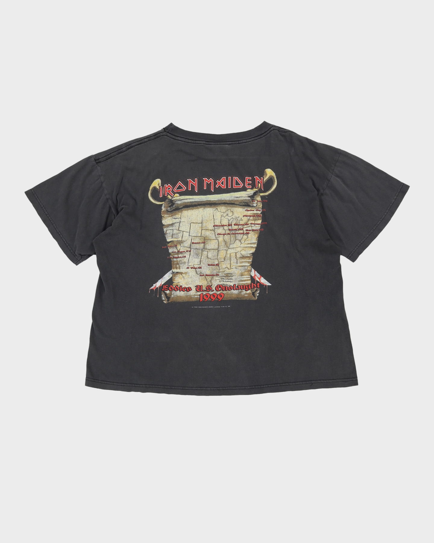 Vintage 1999 Iron Maiden Eddies U.S. Onslaught Faded / Thrashed Band Tour T-Shirt - L / XL