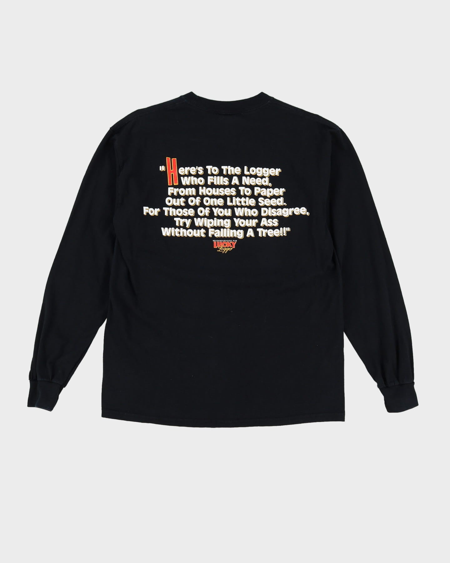 Vintage 90s Lucky Logger Double Sided Black Graphic Long Sleeve T-Shirt - M
