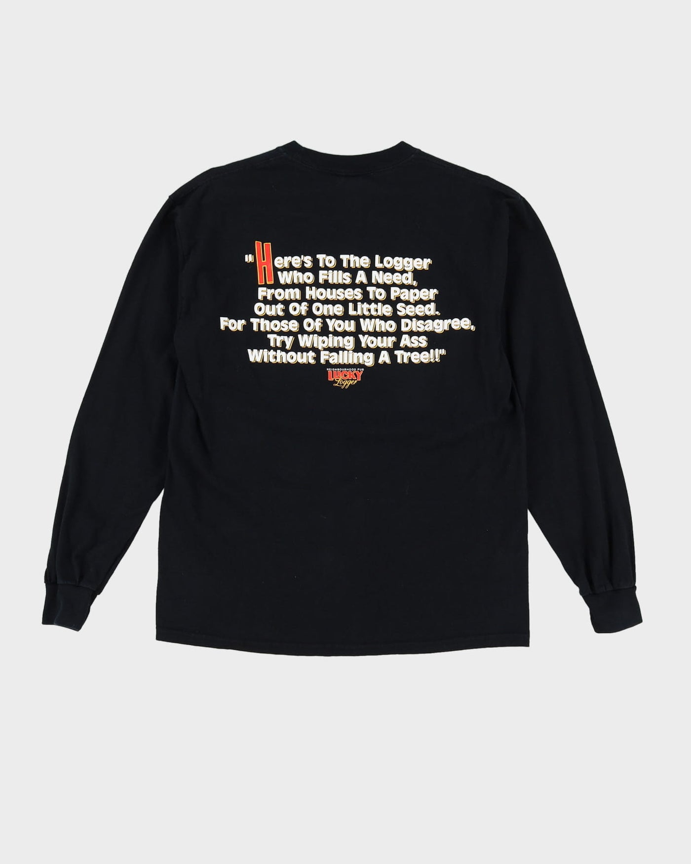 Vintage 90s Lucky Logger Double Sided Black Graphic Long Sleeve T-Shirt - M