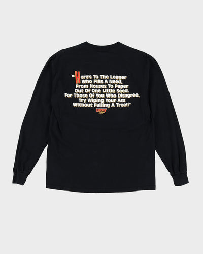 Vintage 90s Lucky Logger Double Sided Black Graphic Long Sleeve T-Shirt - M