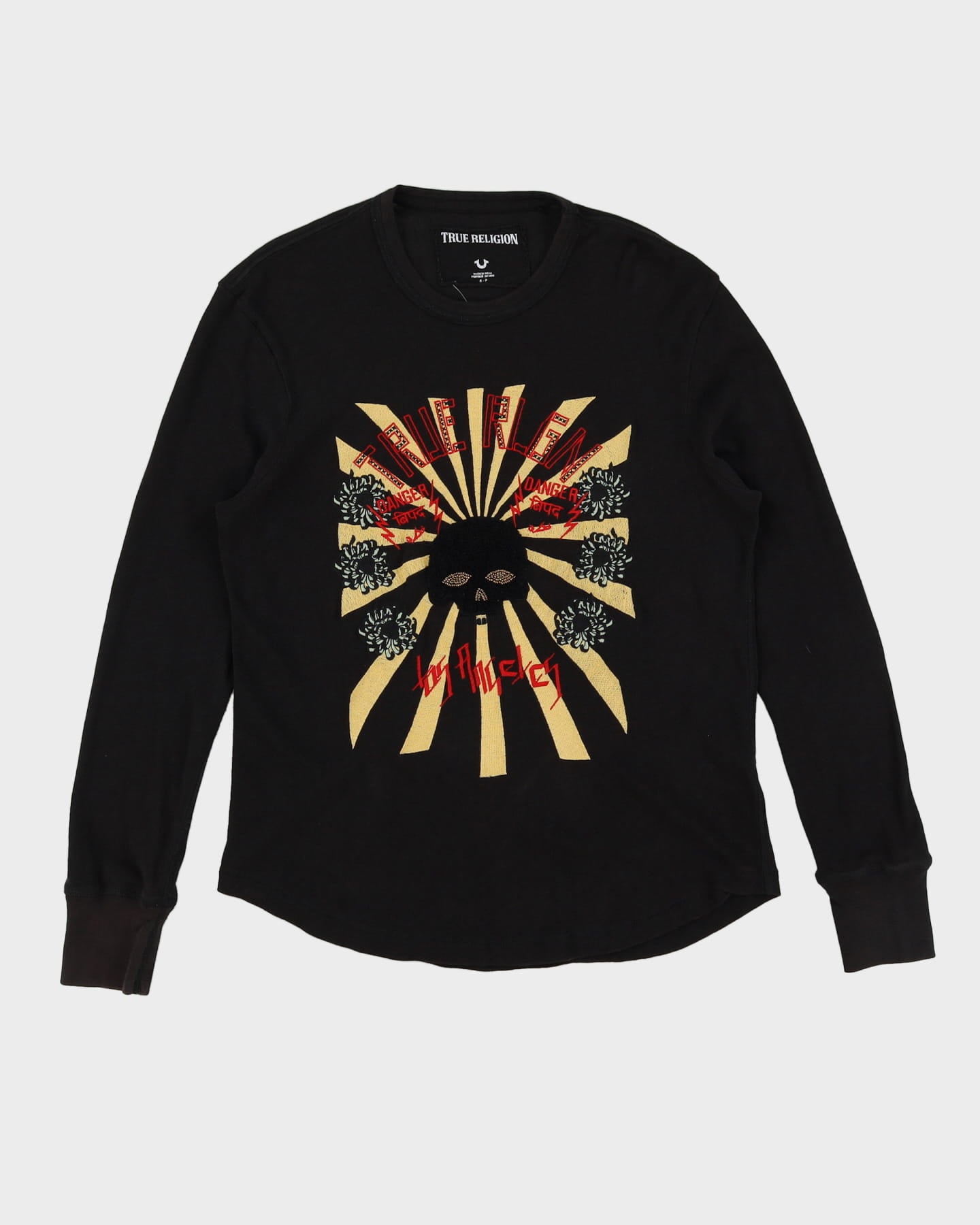 00s Y2K True Religion Danger Los Angeles Black Long Sleeve Oversized Heavyweight T-Shirt - S