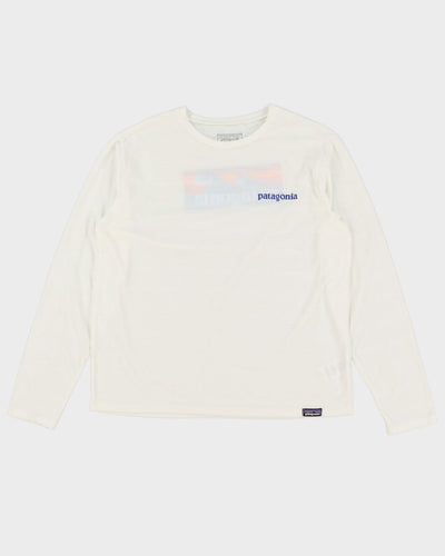 Patagonia White Double Sided Basic Logo Long Sleeve T-Shirt - L
