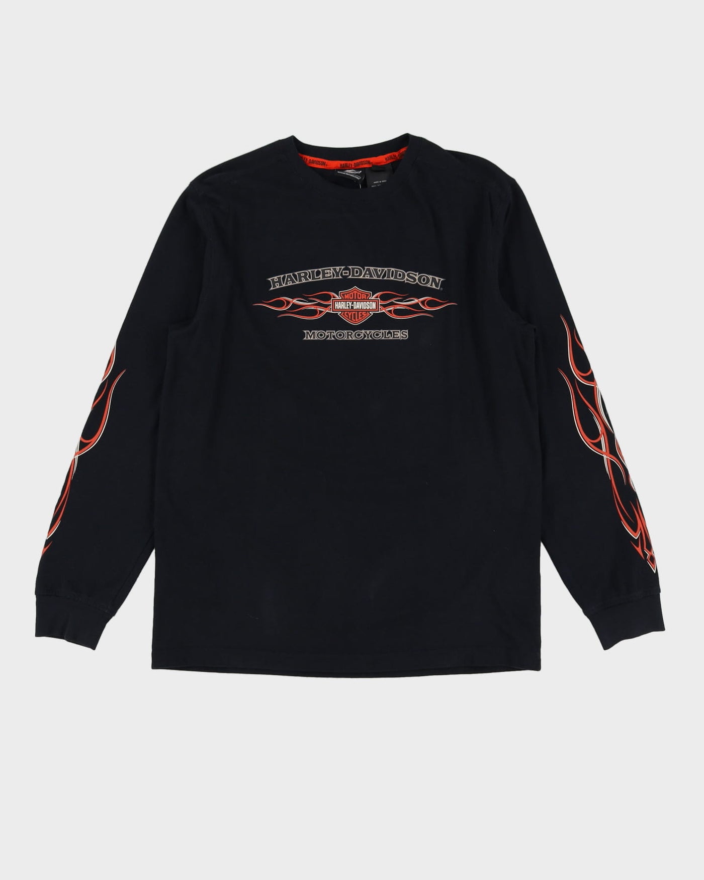 2013 Harley Davidson Black Flaming Print Long Sleeve T-Shirt - M