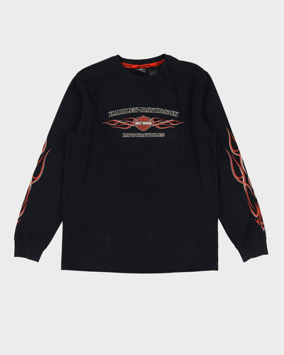 2013 Harley Davidson Black Flaming Print Long Sleeve T-Shirt - M