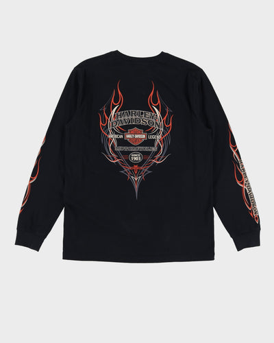 2013 Harley Davidson Black Flaming Print Long Sleeve T-Shirt - M