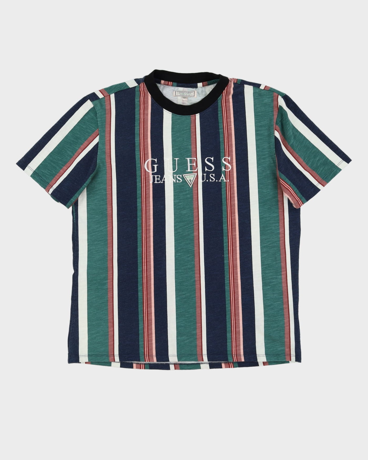 00s Guess Green / Navy / White Striped T-Shirt - L