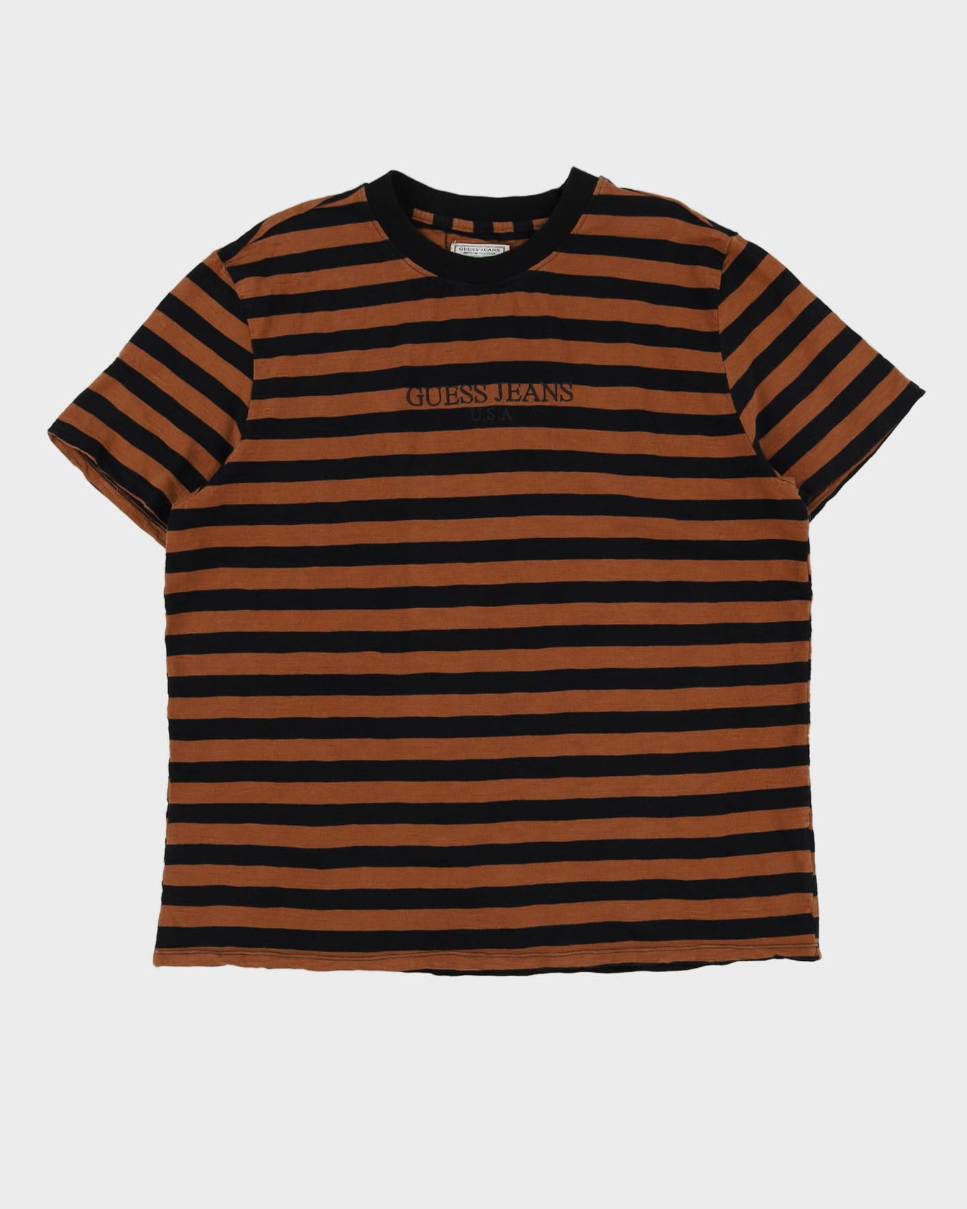 00s Guess Brown / Black Striped T-Shirt - XL / XXL