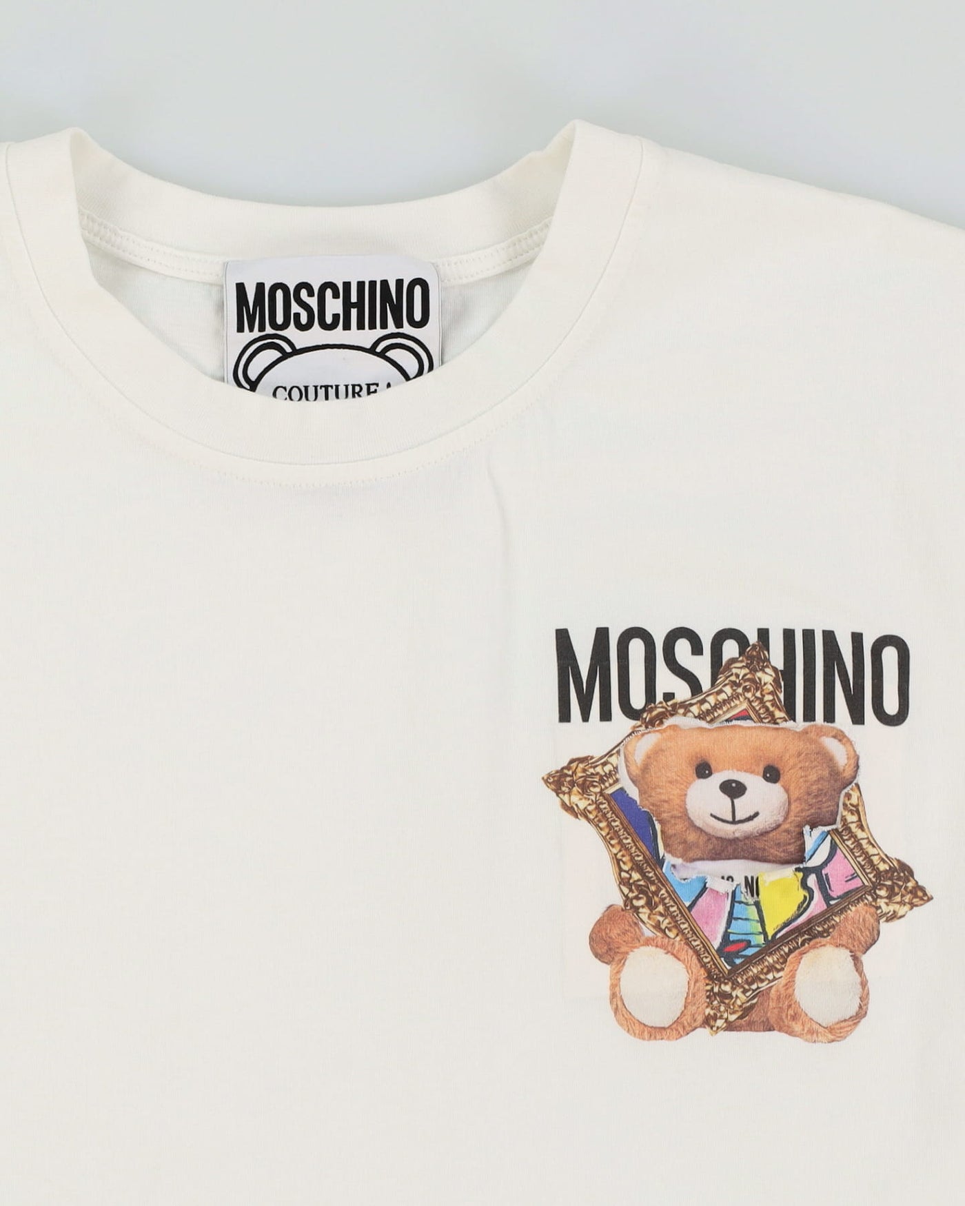 00s Y2K Moschino This Is Not A Moschino Toy Bear White Cropped Fit T-Shirt - S
