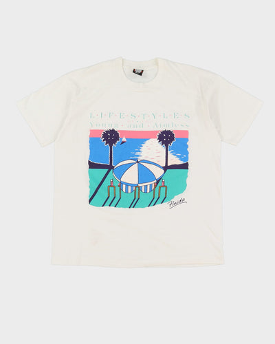 00s White Florida Print T-Shirt - XL