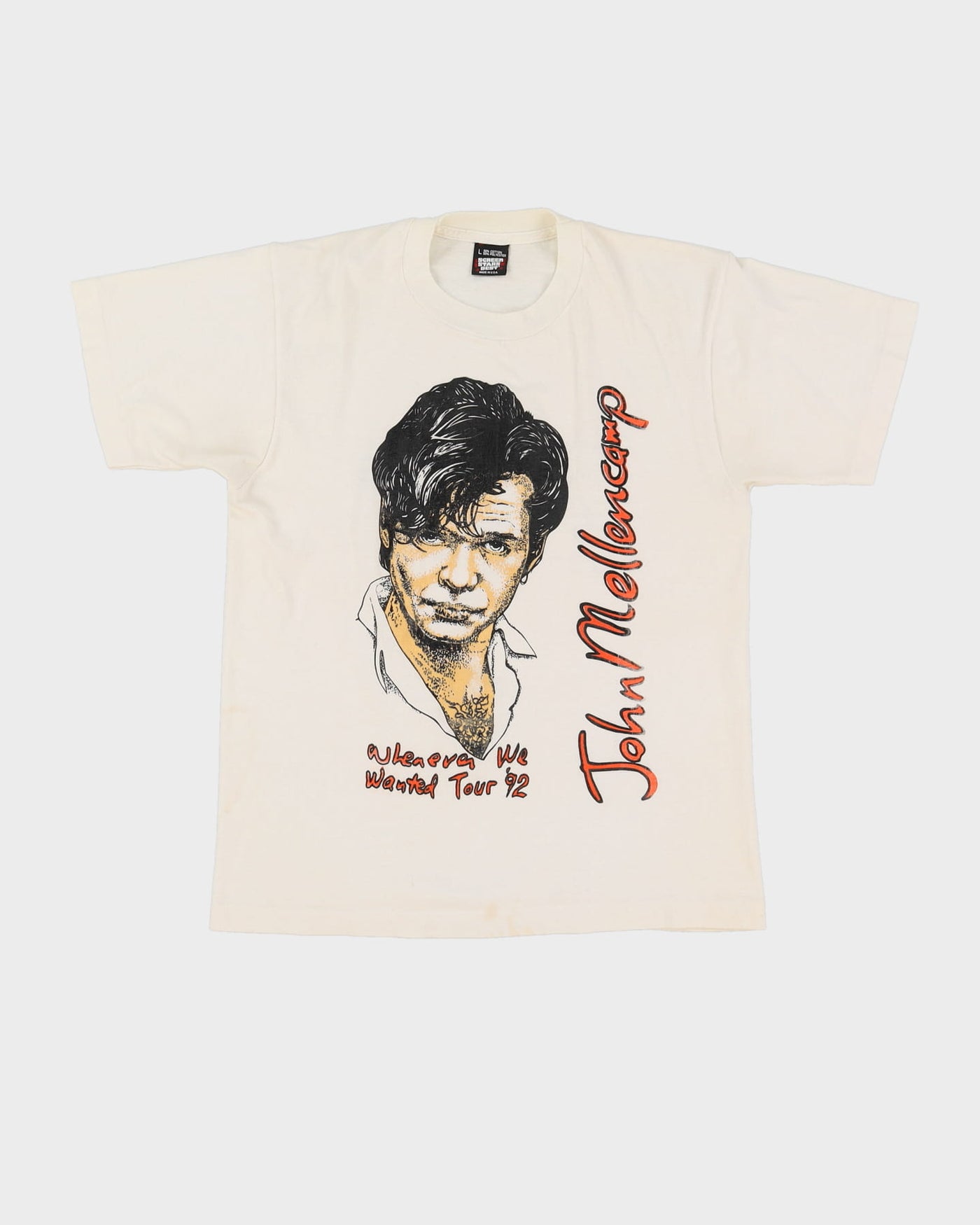 Vintage 1992 John Mellencamp Whenever We Wanted Tour White Graphic Band T-Shirt - M