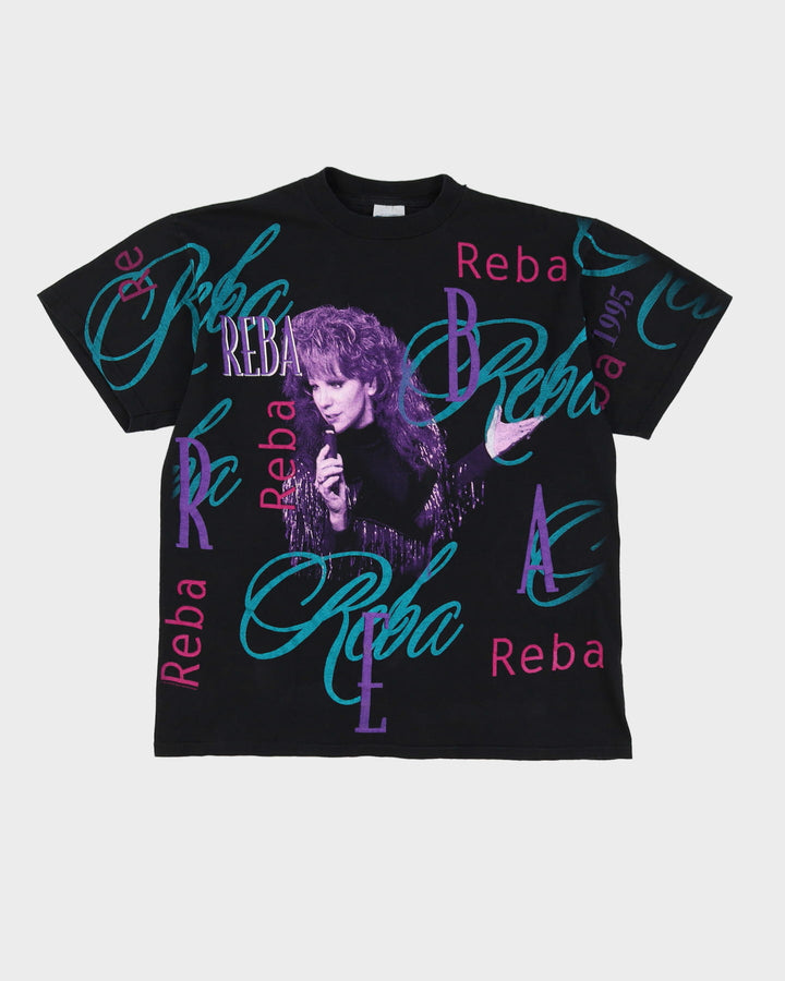 1995 Reba Black Graphic All Over Print Band T-Shirt - L
