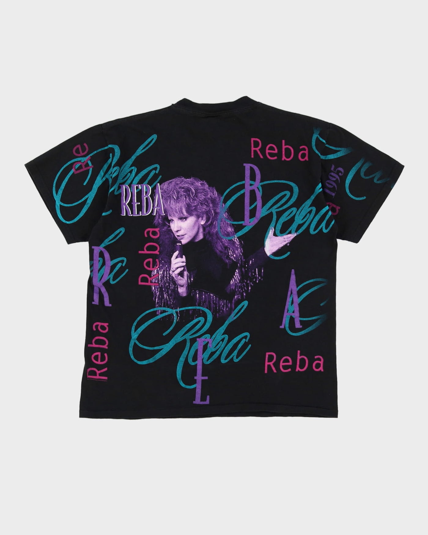 1995 Reba Black Graphic All Over Print Band T-Shirt - L
