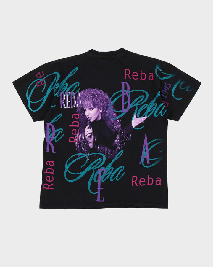 1995 Reba Black Graphic All Over Print Band T-Shirt - L