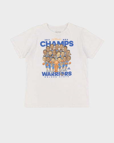 2017 Golden State Warriors Caricature NBA Finals Champions Adidas White Graphic T-Shirt - M