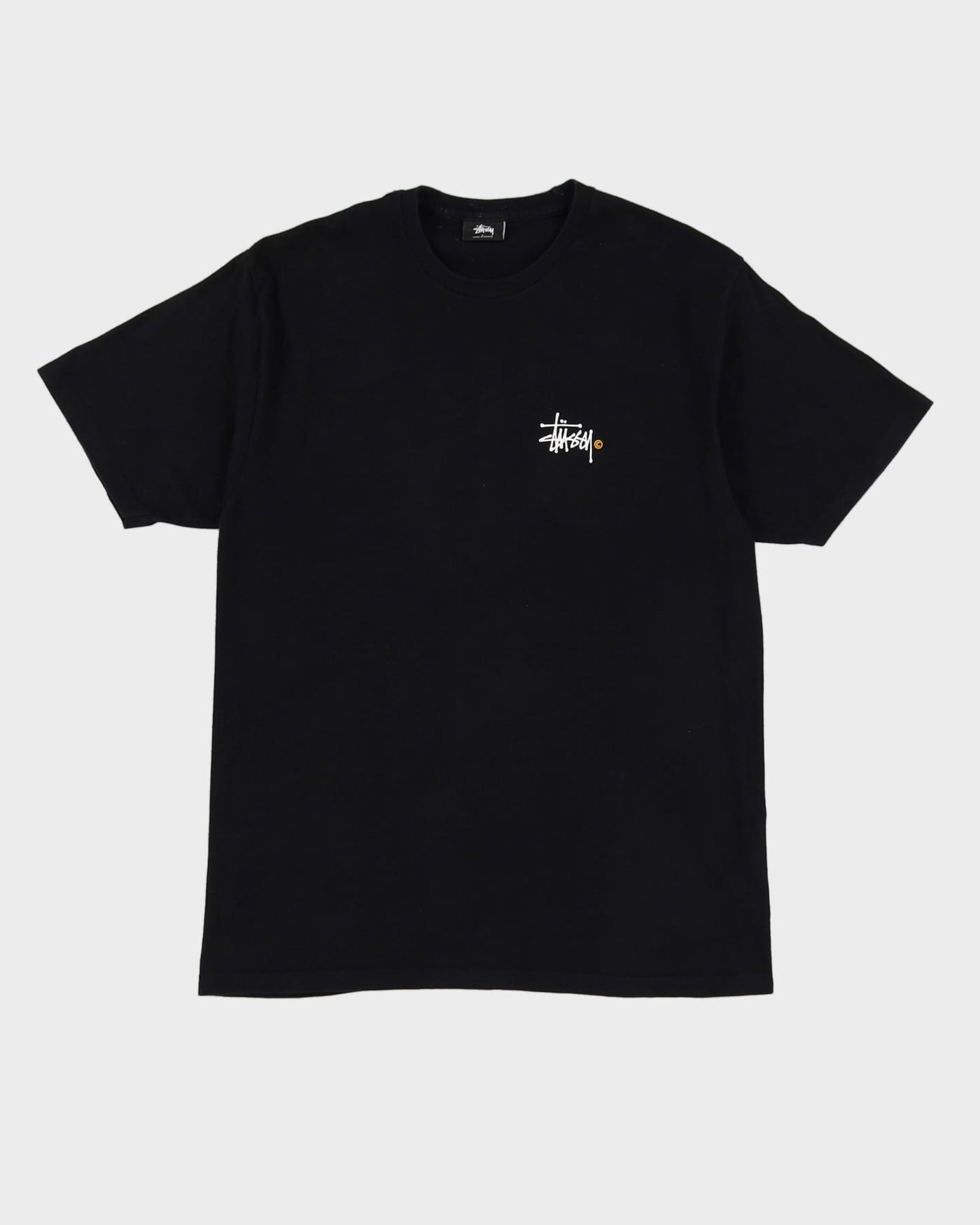 Pre-Loved Stussy Double Sided Basic Logo Design Black Graphic T-Shirt - L