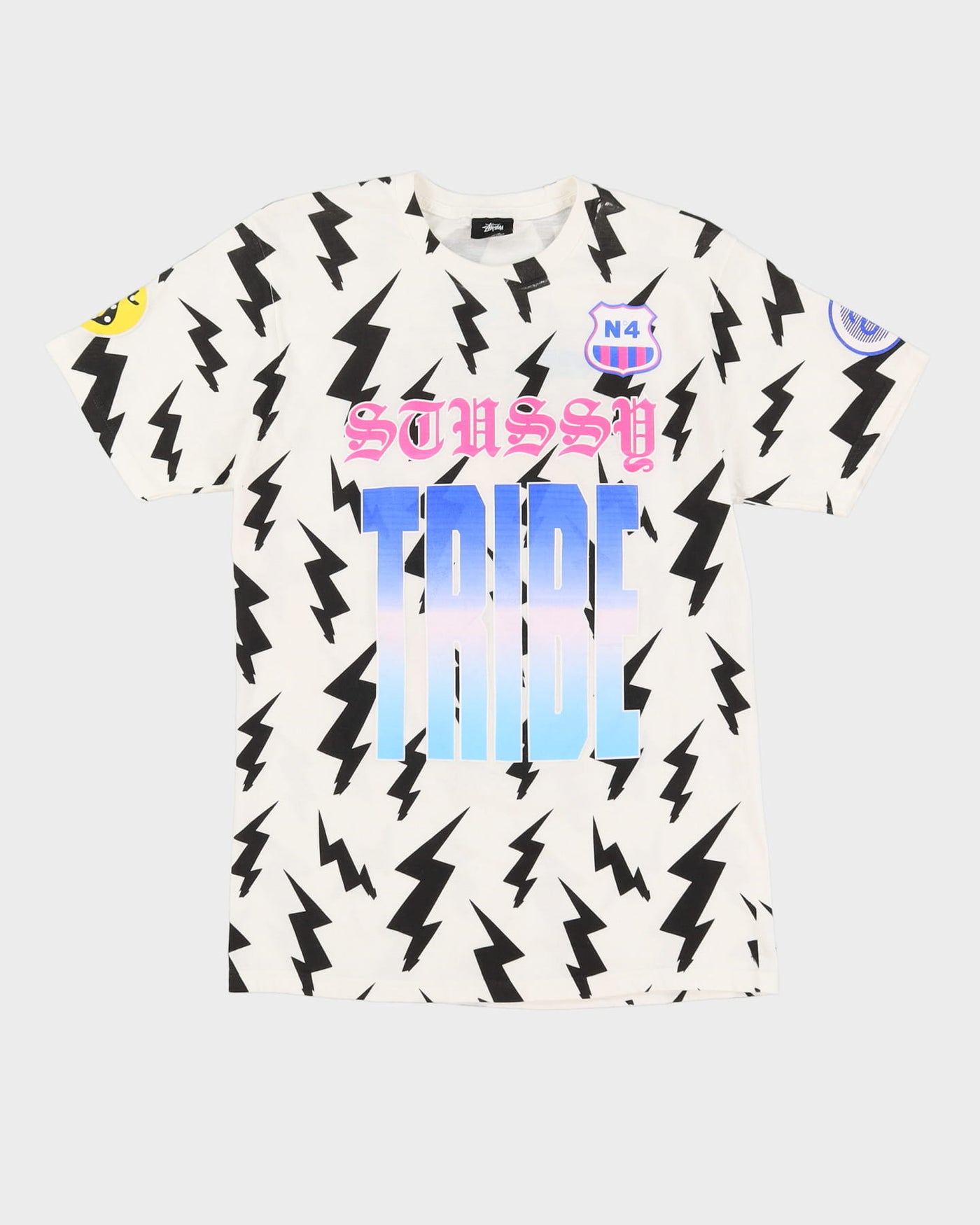 Stussy Tribe Football Style All Over Print White / Black T-Shirt - M