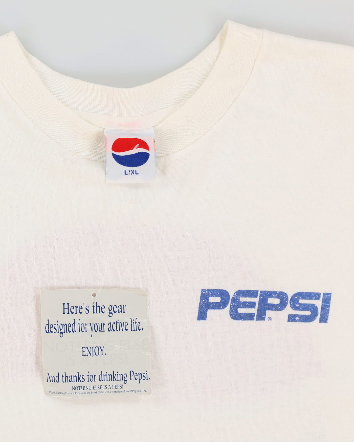 Vintage 90s Deadstock With Tags Pepsi White Long Fit Graphic T-Shirt - L