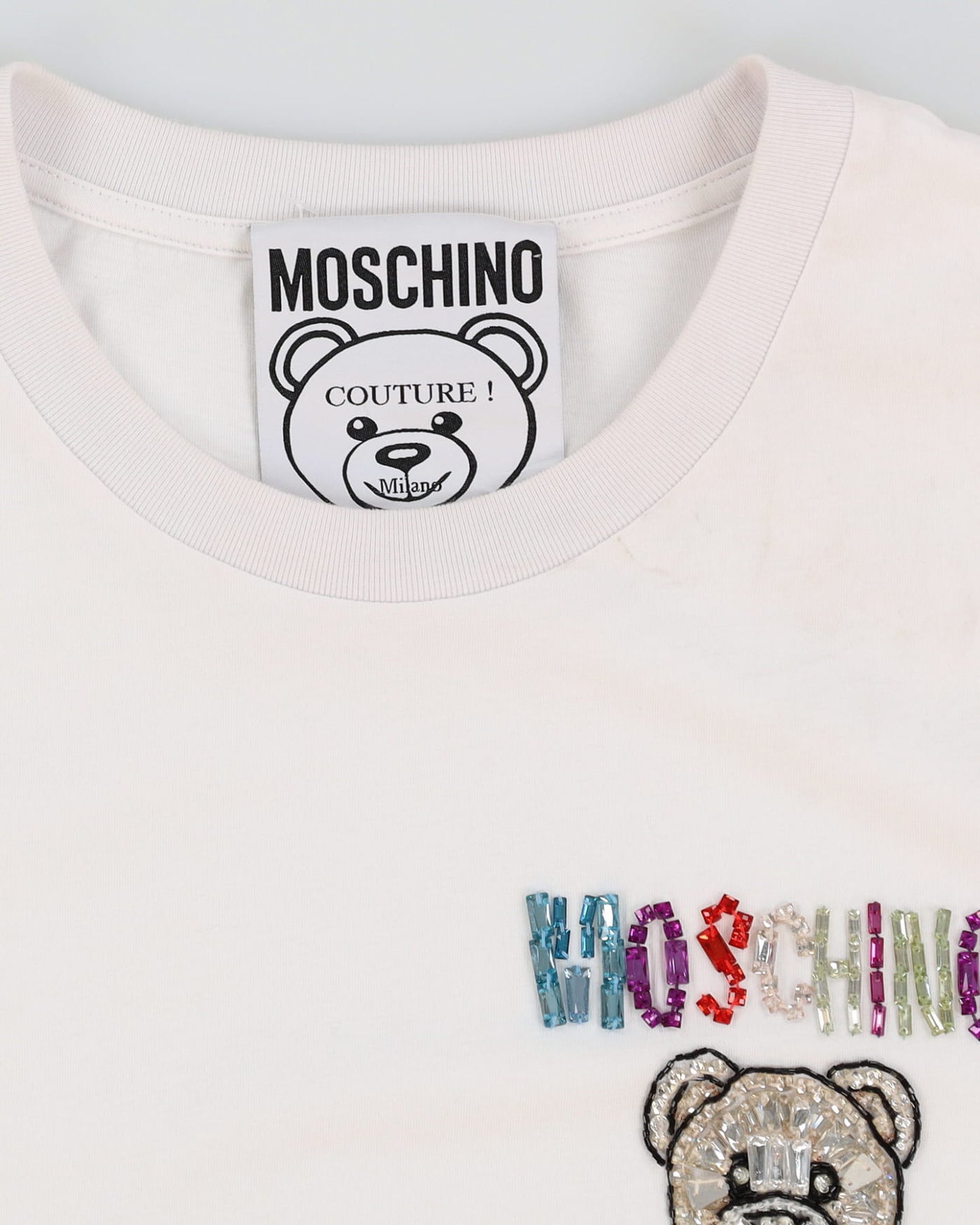 2017 Moschino Bear With Jewels White Designer T-Shirt - L