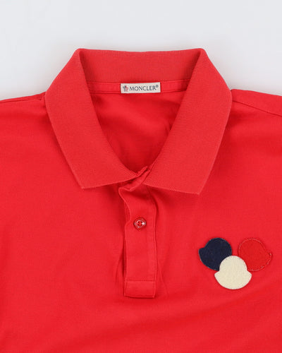Moncler Red Slim Fit Triple Logo Polo Shirt - M / L