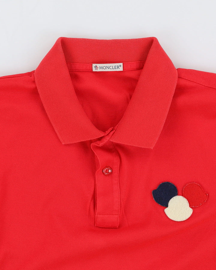 Moncler Red Slim Fit Triple Logo Polo Shirt - M / L