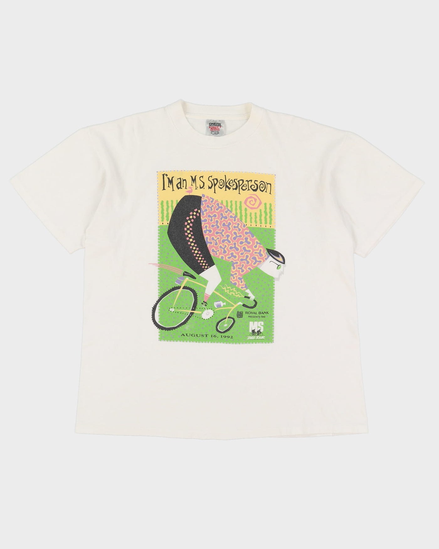 Vintage 1992 MS Bike Tour Graphic Print White Single Stitch T-Shirt - XL