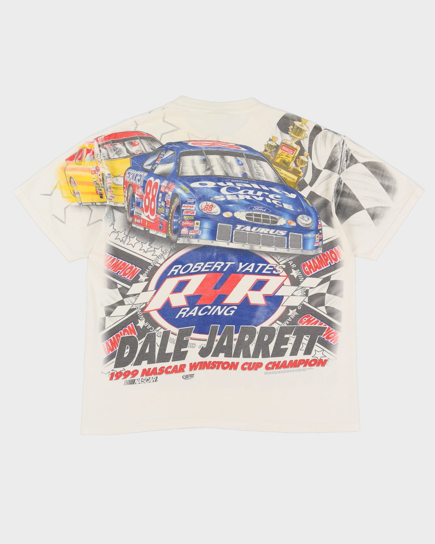 Vintage 1999 Dale Jarrett NASCAR Chase Authentics All Over Print White Single Stitch T-Shirt - XL