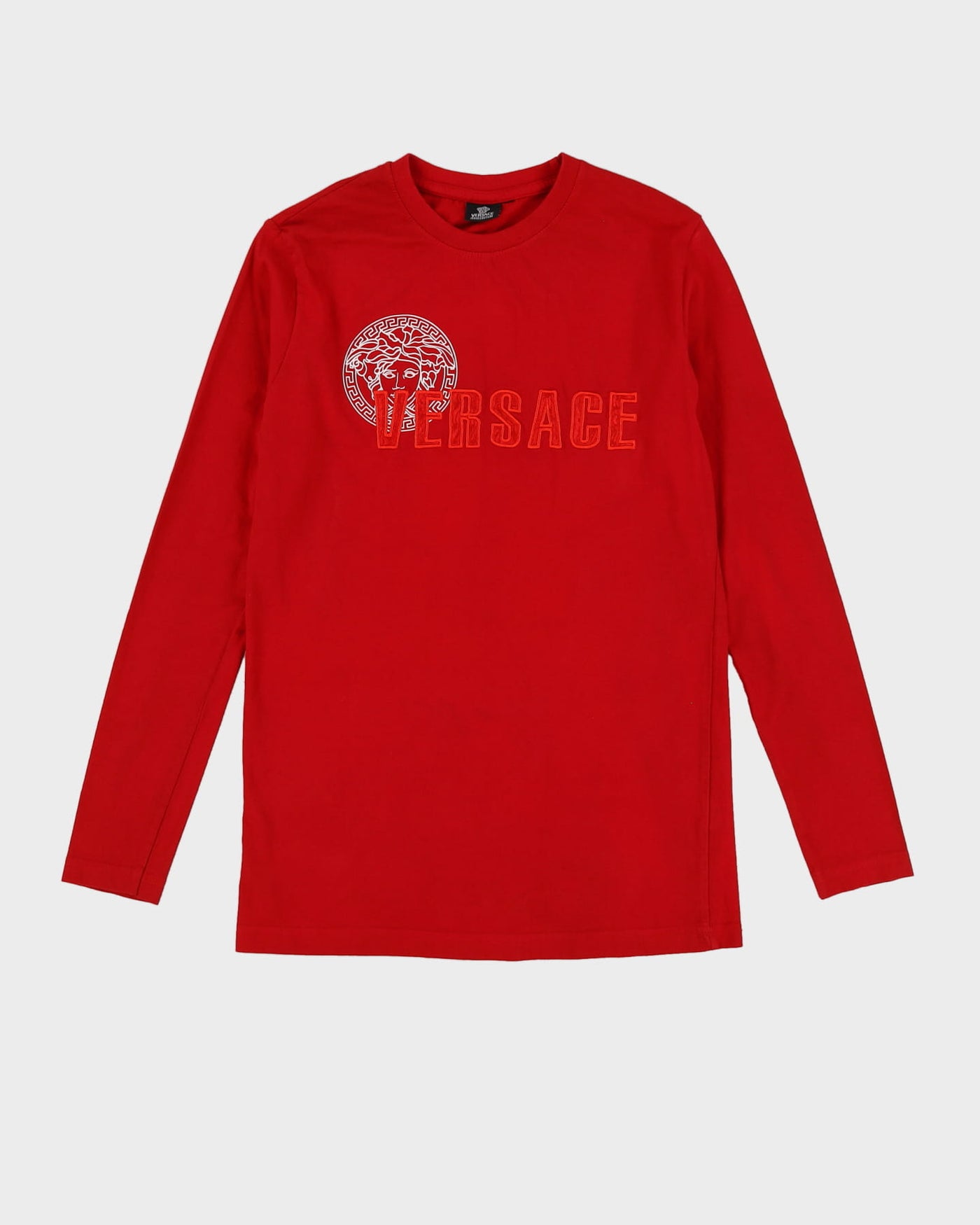 00s Versace Jeans Long Sleeve Red Embroidered T-Shirt - XS