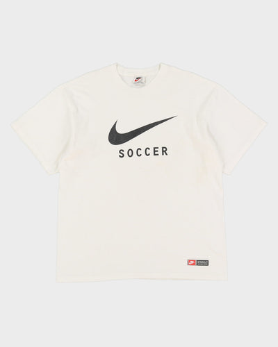 Vintage 90s Nike Soccer White Graphic T-Shirt - L