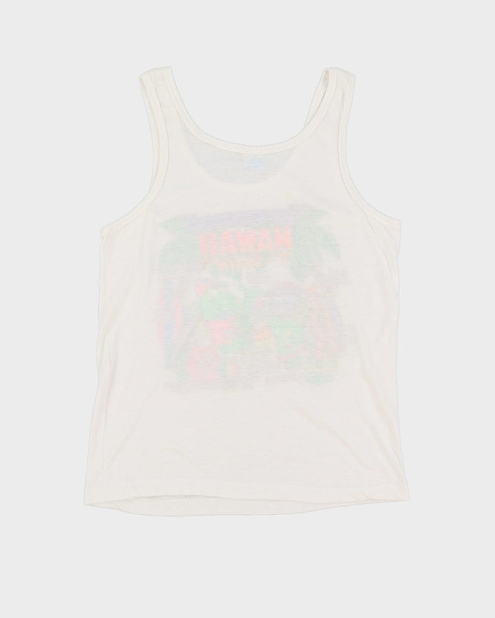 80s Island Print Tees Hawaii Vibrant Colour Single Stitch White Vest - XS