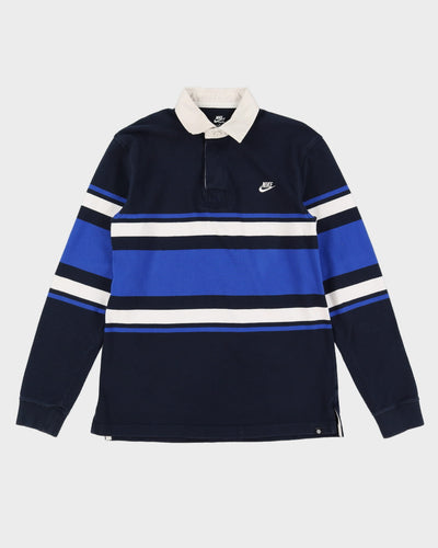 Nike Navy / Blue Striped Long Sleeve Rugby Shirt - M