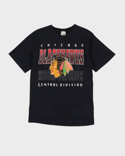 Vintage 90s Chicago Blackhawks NHL Single Stitch Black T-Shirt - S